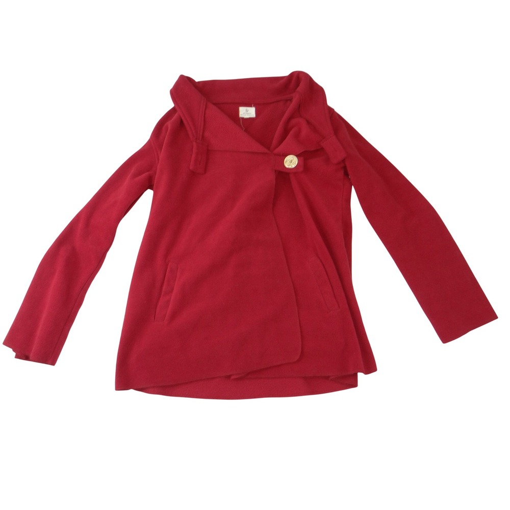 Ark Imports Red Fleece Wrap Jacket XXL Asymmetrical Gold Button Made in Nepal